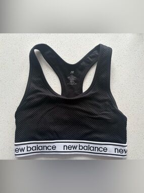 New Balance Black & White Logo Racerback Sports Bra - ladies large